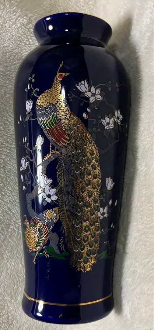 【金彩　花瓶】《キジ、木蓮 図柄》（高さ 約24センチ）