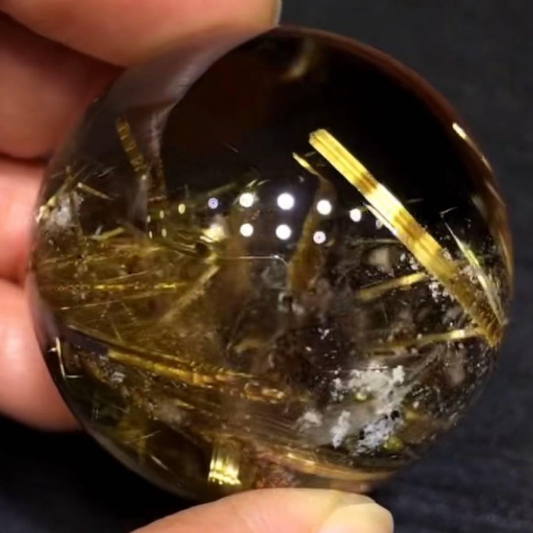 超絶綺麗✨40mm ゴールドタイチンルチルクォーツ　丸玉　スフィア　金針水晶