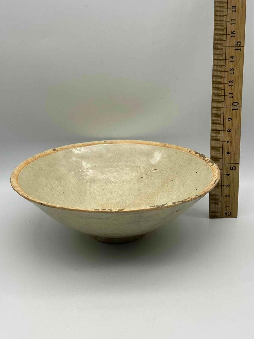 北宋時代　青白磁刻花卉文輪花盤 皿 華道　唐物　古賞物　時代物(F-114)