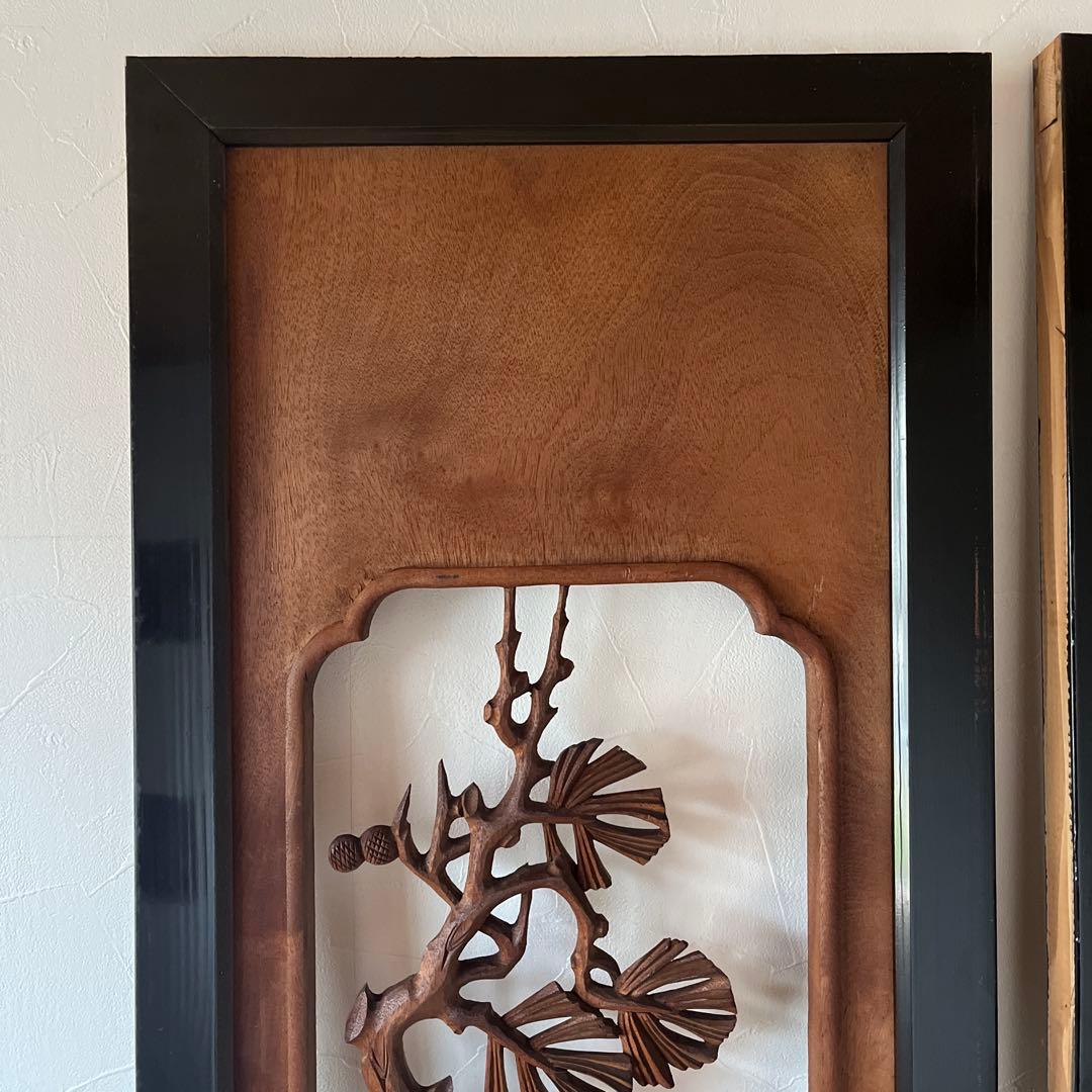 縁起の良い欄間　2枚セット　らんま　鶴　松