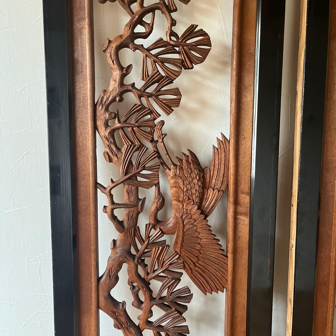 縁起の良い欄間　2枚セット　らんま　鶴　松