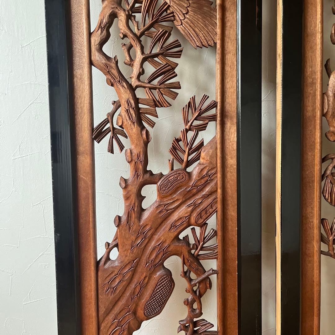 縁起の良い欄間　2枚セット　らんま　鶴　松