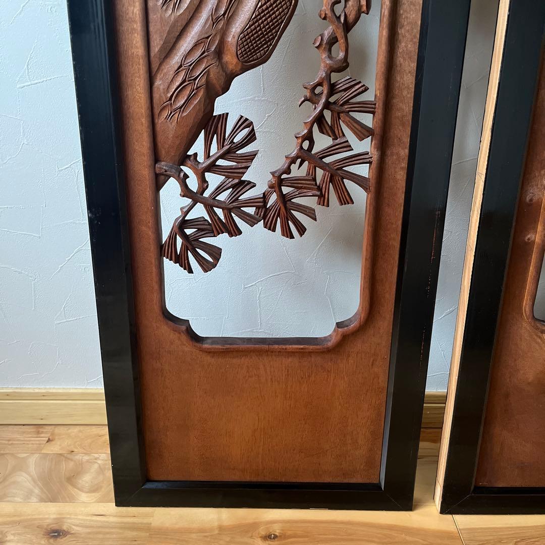 縁起の良い欄間　2枚セット　らんま　鶴　松