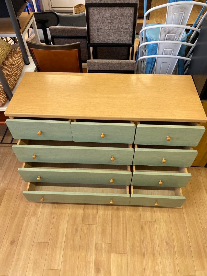 木製チェスト ９引き出し グリーン
