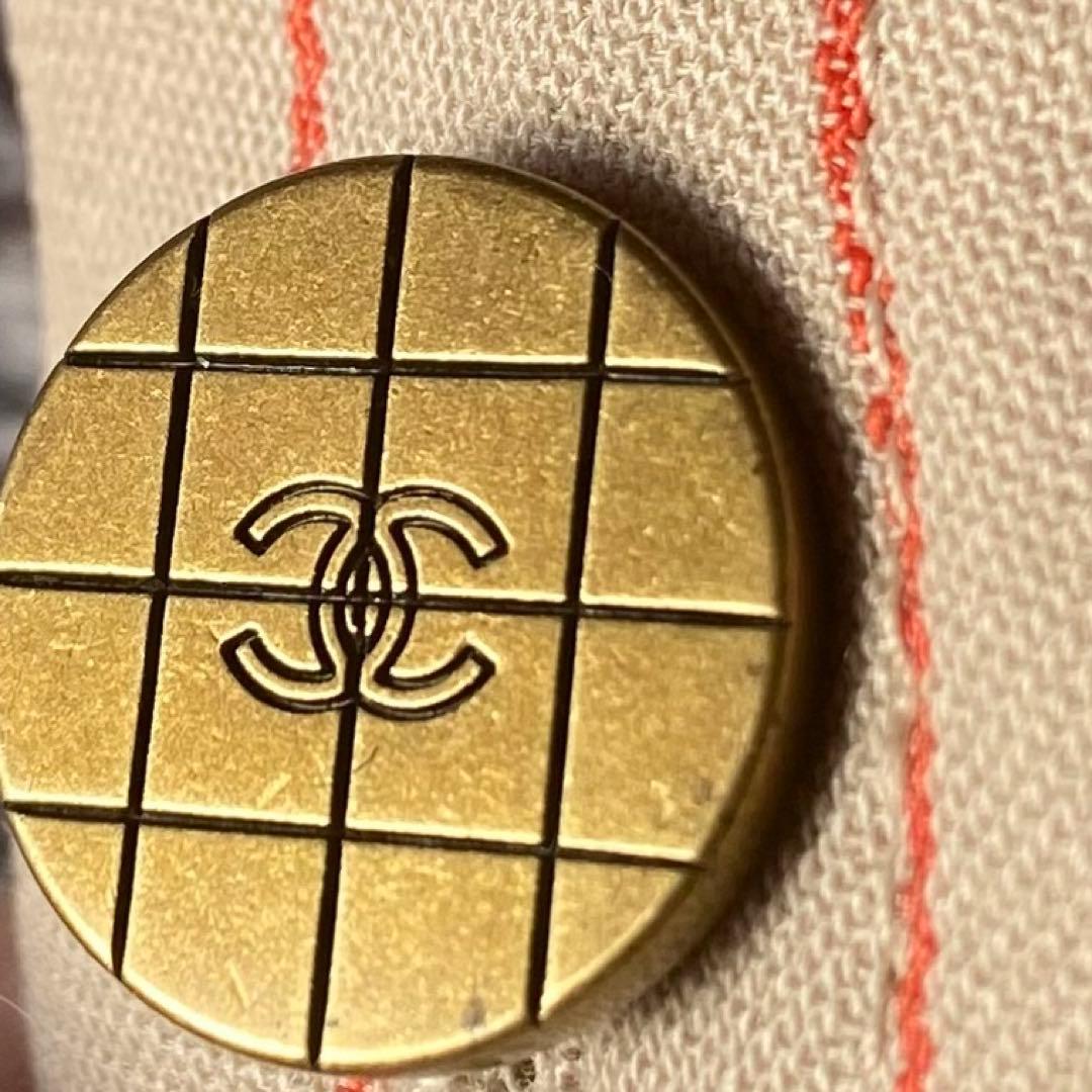 シャネル ココボタン 羊毛 サイズ42 ワイドパンツ オレンジストライプ