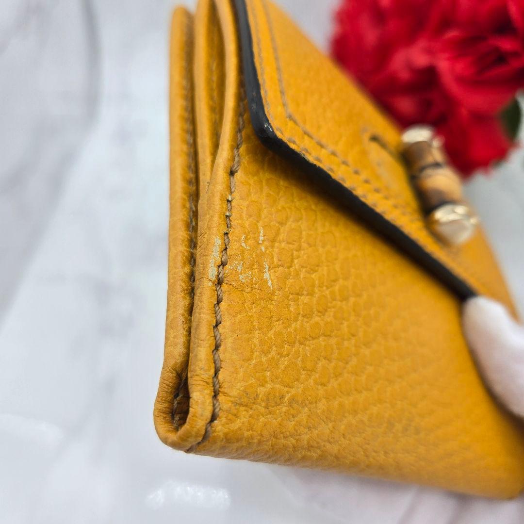 【希少】 GUCCI グッチ 折り財布 財布 レザー バンブー イエロー 黄色