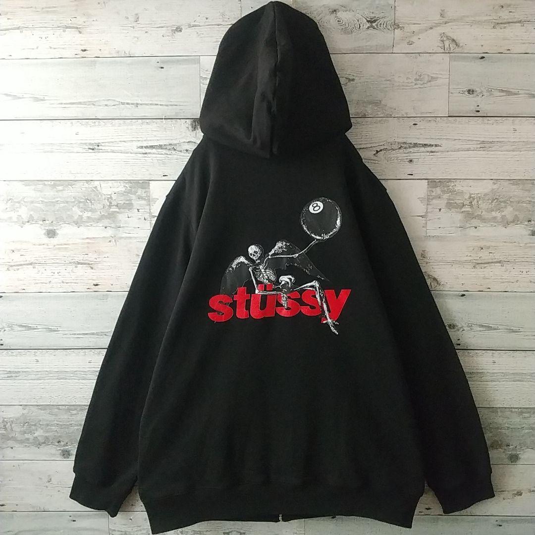 希少デザイン☆ステューシー スカル 8ボール フルジップ パーカー L