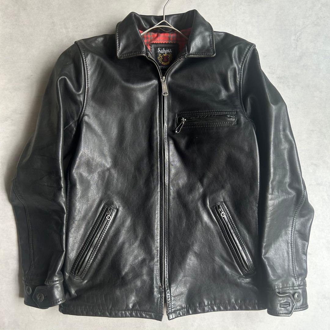 ショット トラッカージャケット レザージャケット シングル 牛革 チェック M