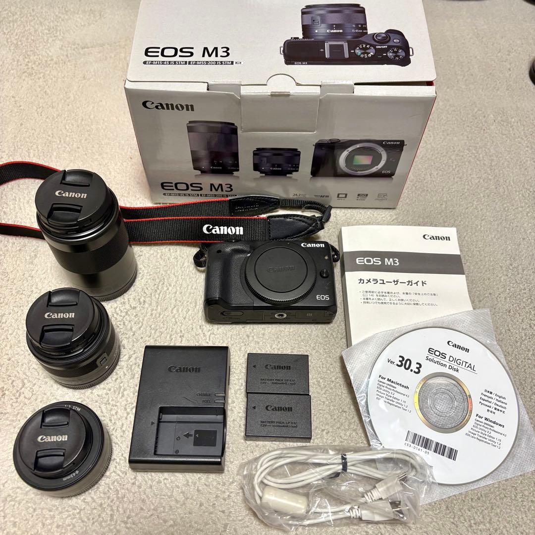《中古》Canon EOS M3 ダブルレンズキット＋別売りレンズ付属品付き