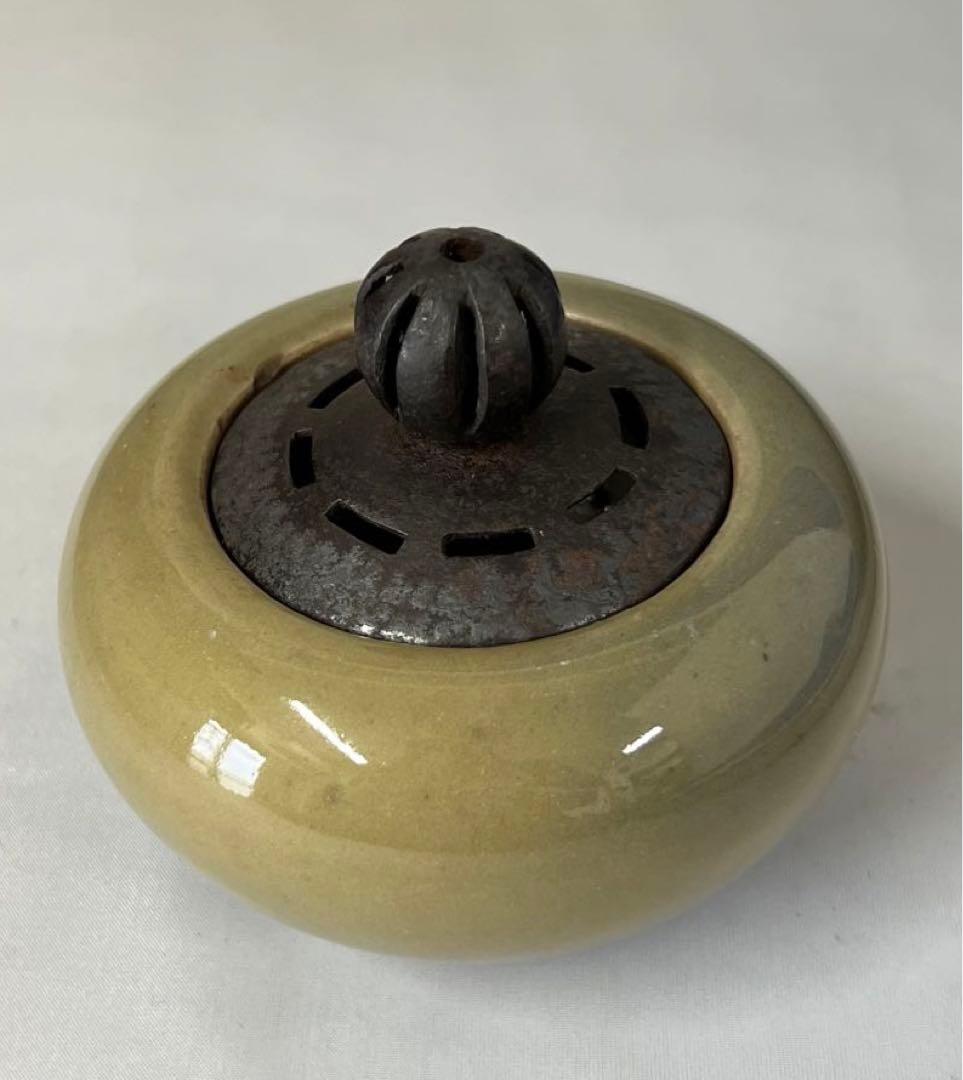 古美術/青磁三足香炉/鉄ほや付 MT2-00