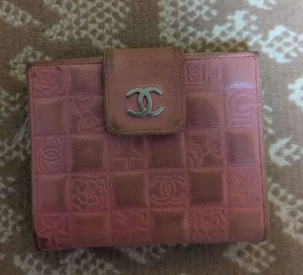 シャネル CHANEL 二つ折り 財布 アイコンライン ピンク シルバー