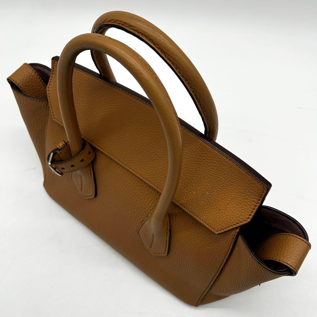 【美品】バリー ソメット ハンドバッグ フラップ レザー シボ革 ブラウン