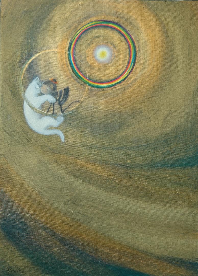 油絵 菅家令子 絵 絵画インテリア額付(銀) F4-030119 子猫子犬女の子