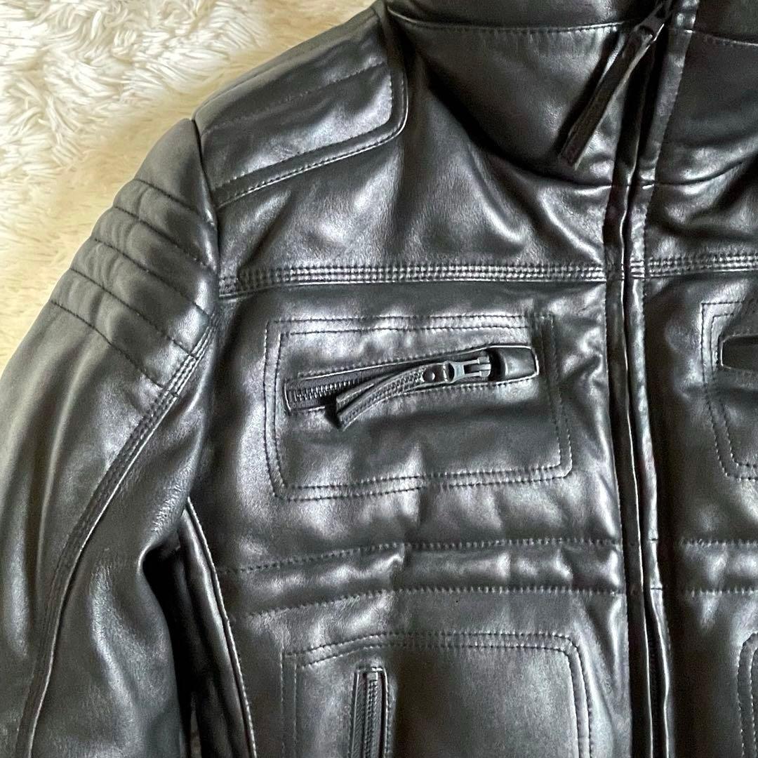 極美品▪️ユニオンジャップ ラム レザー ダウンジャケット ライダース M リブ付