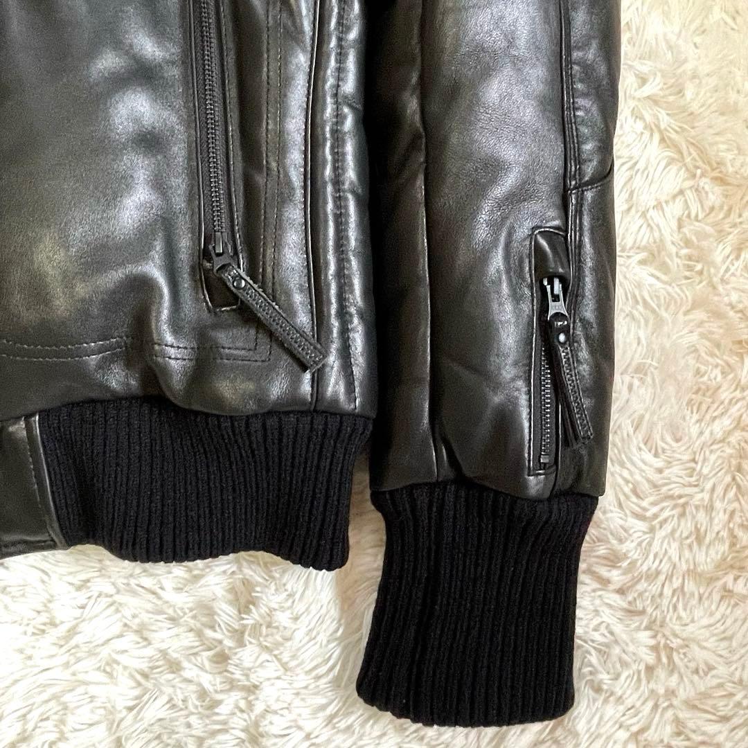 極美品▪️ユニオンジャップ ラム レザー ダウンジャケット ライダース M リブ付