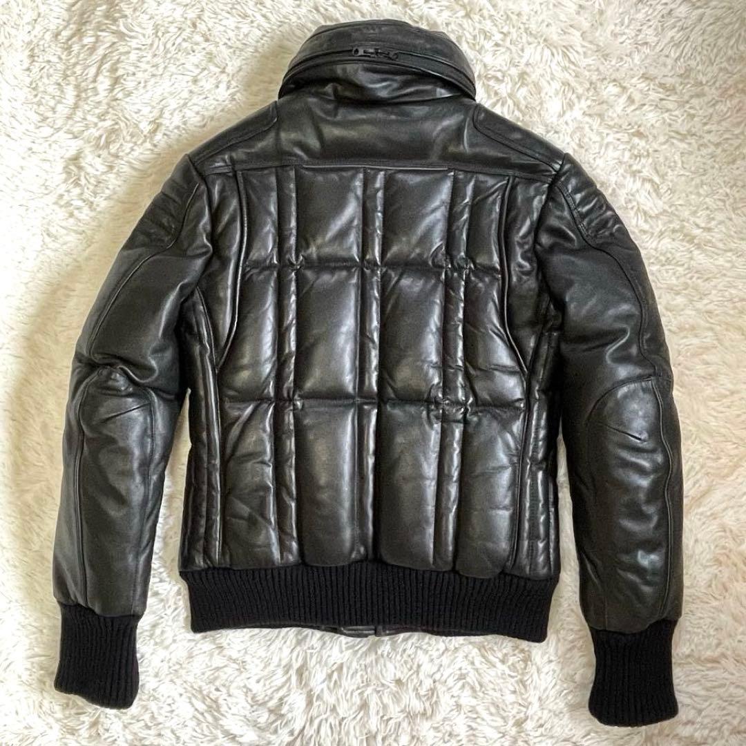 極美品▪️ユニオンジャップ ラム レザー ダウンジャケット ライダース M リブ付