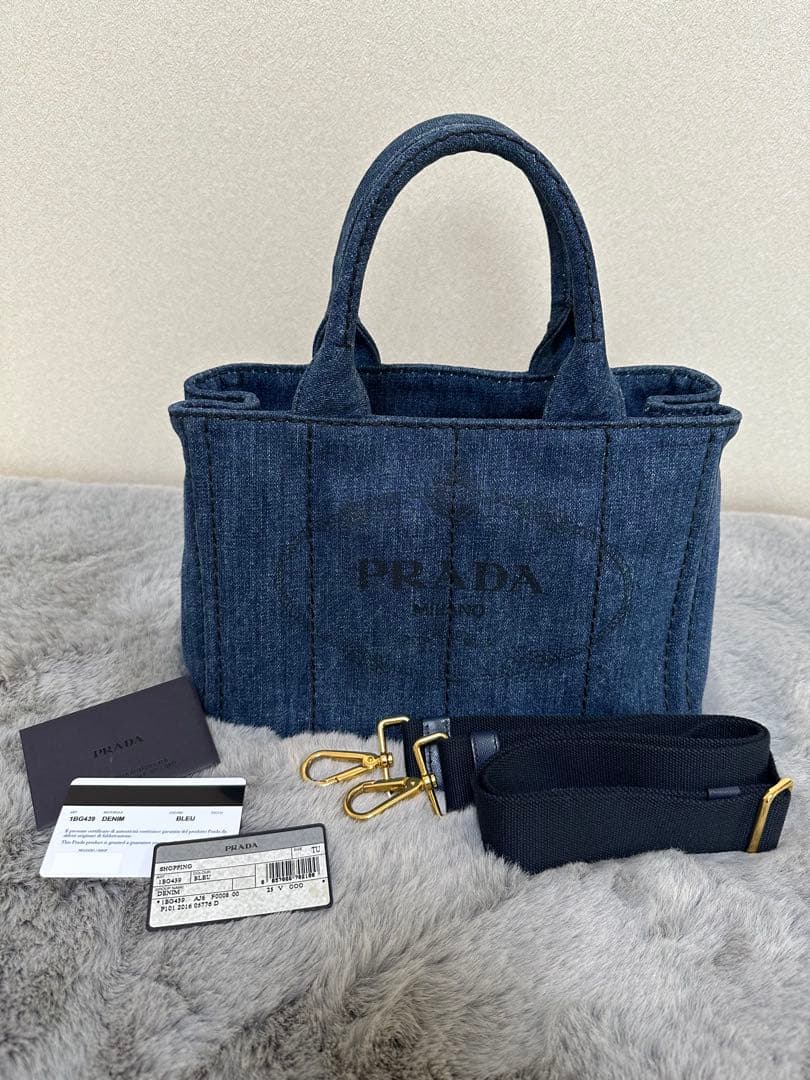 美品 PRADA カナパ 2WAYバッグ TUサイズ デニムブルー系1BG439