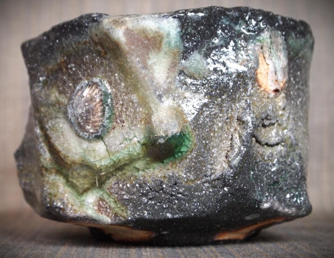 最上作★新学【師＆父：新歓嗣】★伊賀鎬茶碗★ビードロ★共箱・共布