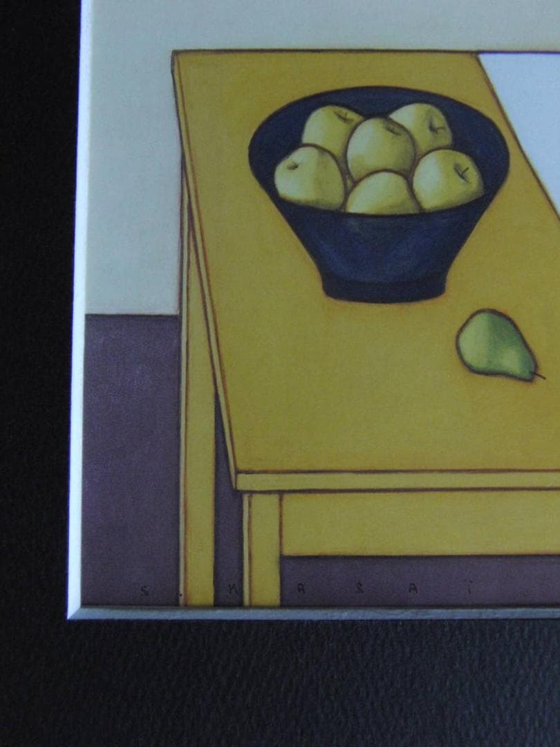 笠井誠一、【ボトルのある卓上静物】、希少な額装用画集より