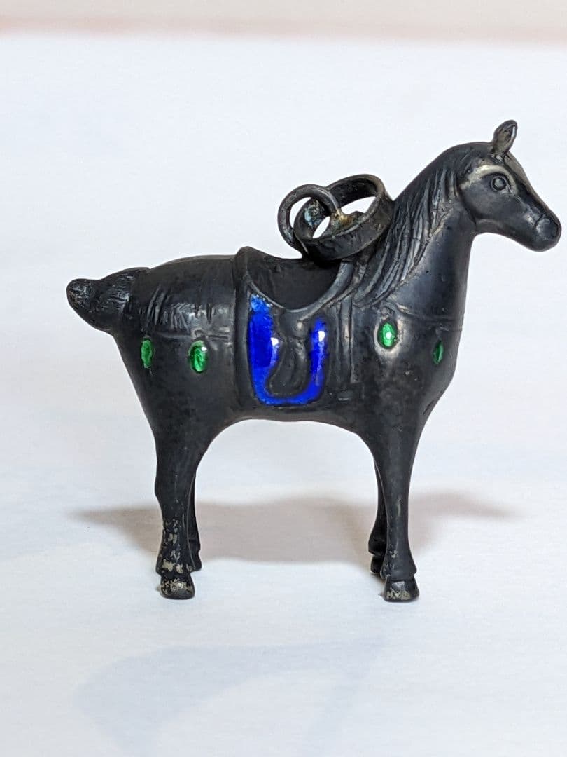 ♦刻印975 極小銀細工 馬 ペンダント 西洋 中国七宝焼？象嵌 珍物 骨董品