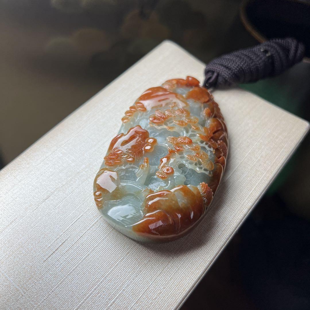 本翡翠　レア大きい開運天然山水風景画