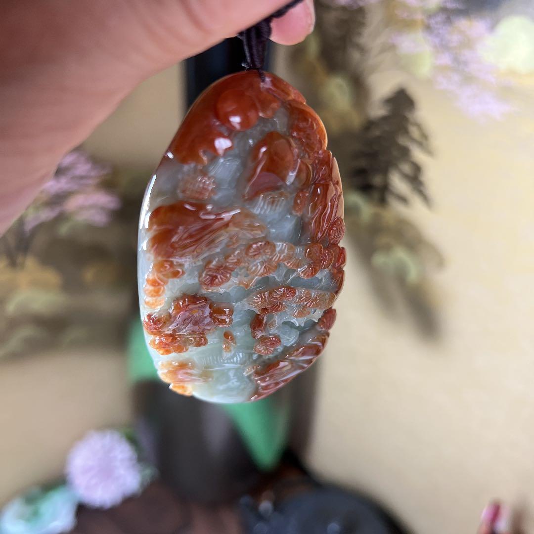 本翡翠　レア大きい開運天然山水風景画