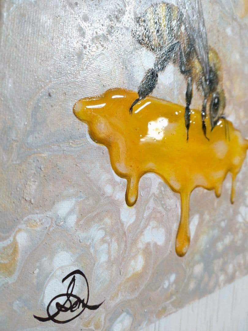 蜂の油絵【蜜】1点物の原画◆作者サイン入り◆F3号キャンバス