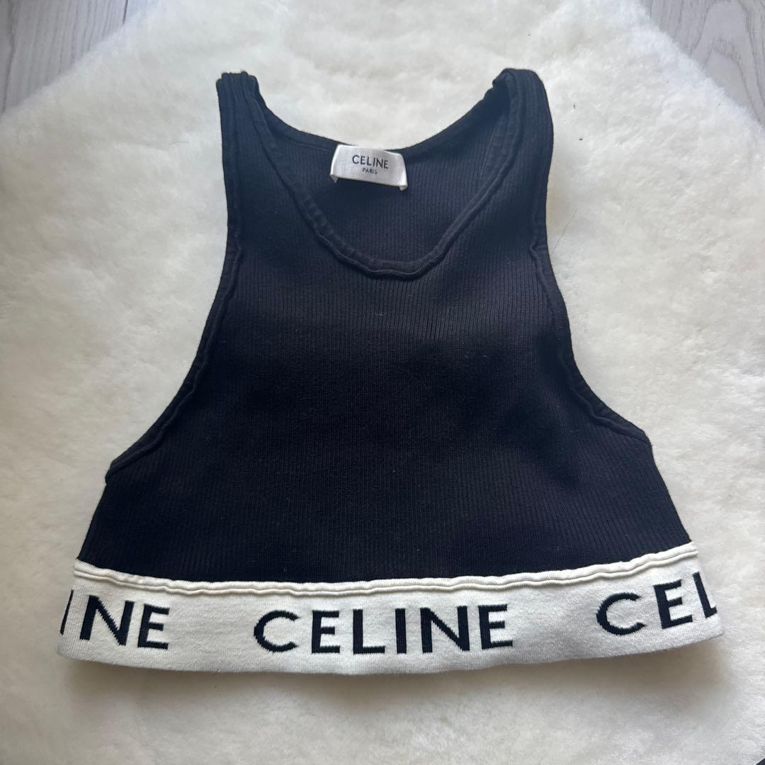 CELINE ブラック リブ タンクトップ XS