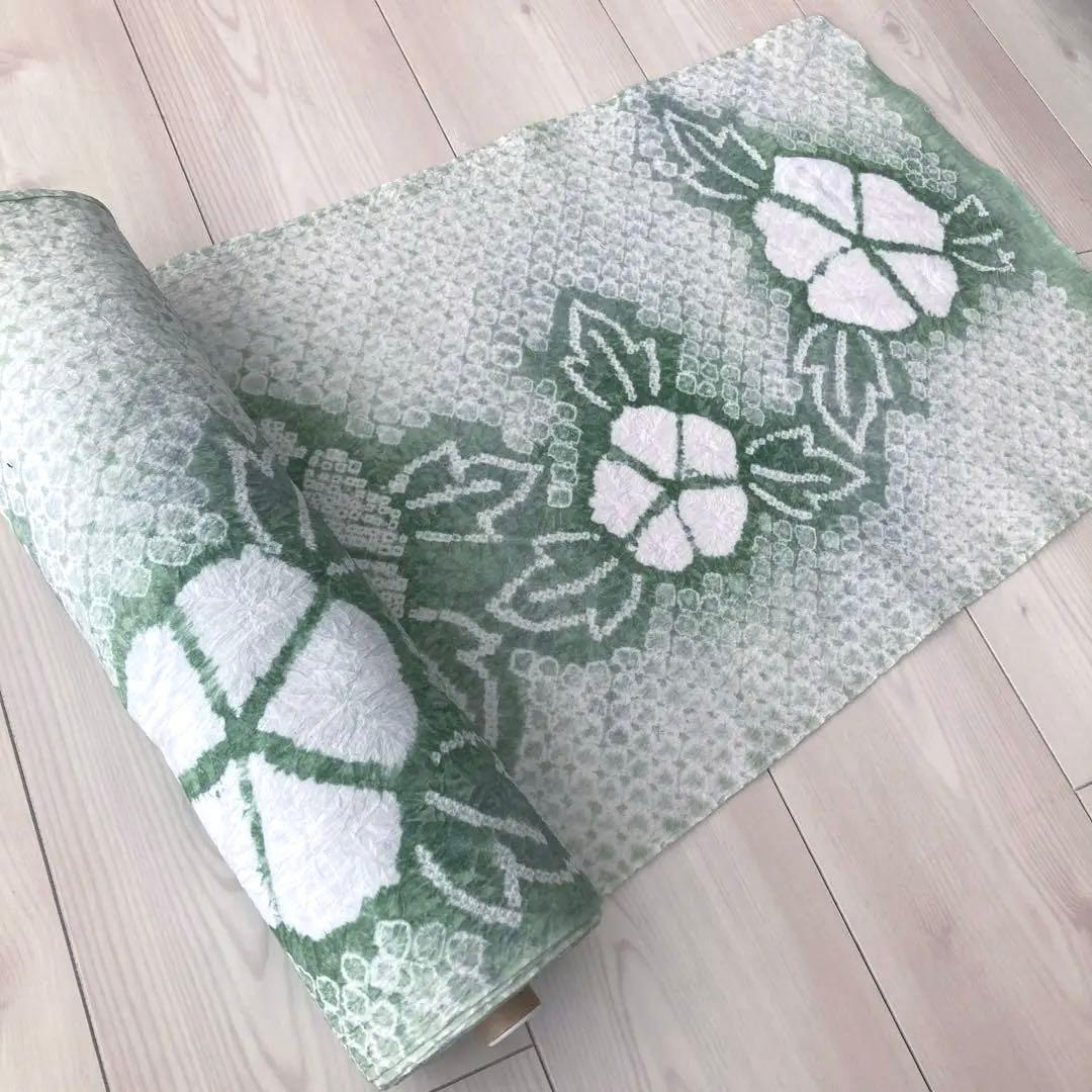 有松鳴海絞り　浴衣　反物　アサガオ　湯のし済み　No.3-260