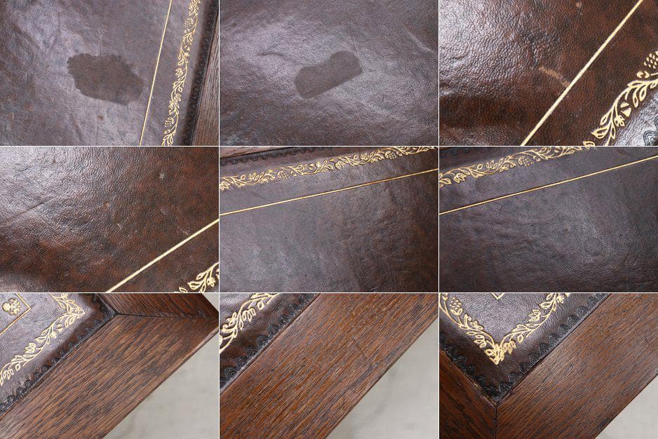 英国 イギリス ヴィンテージ オーク材 本革 センターテーブル クラシカル