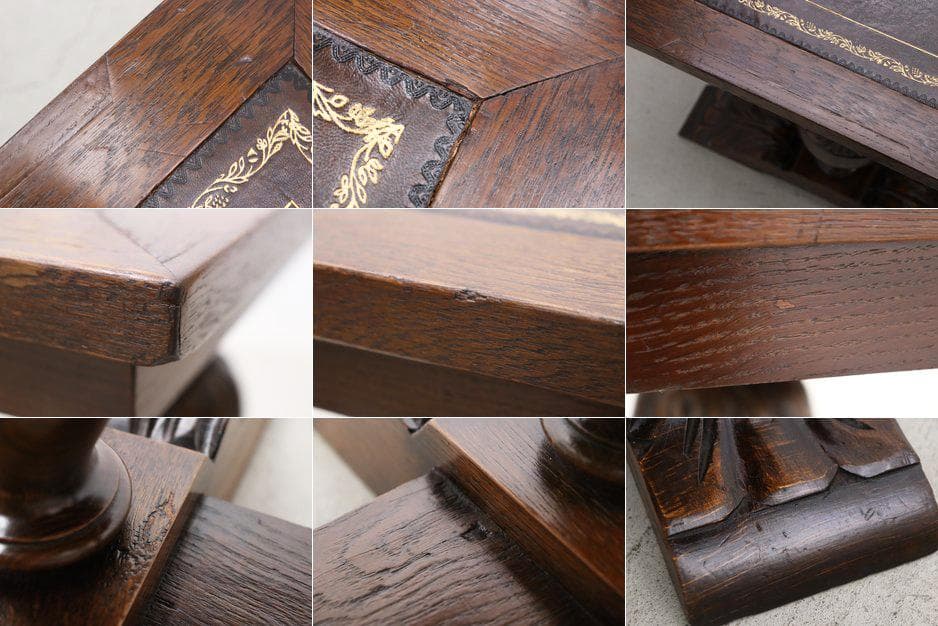 英国 イギリス ヴィンテージ オーク材 本革 センターテーブル クラシカル