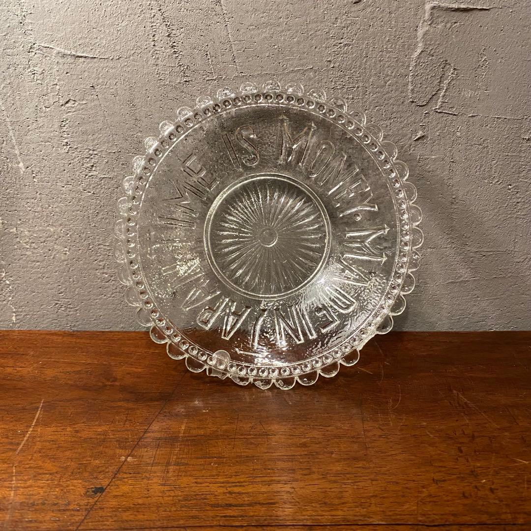 骨董品 明治 大正 プレスガラス格言皿 コレクション TIME IS MONEY