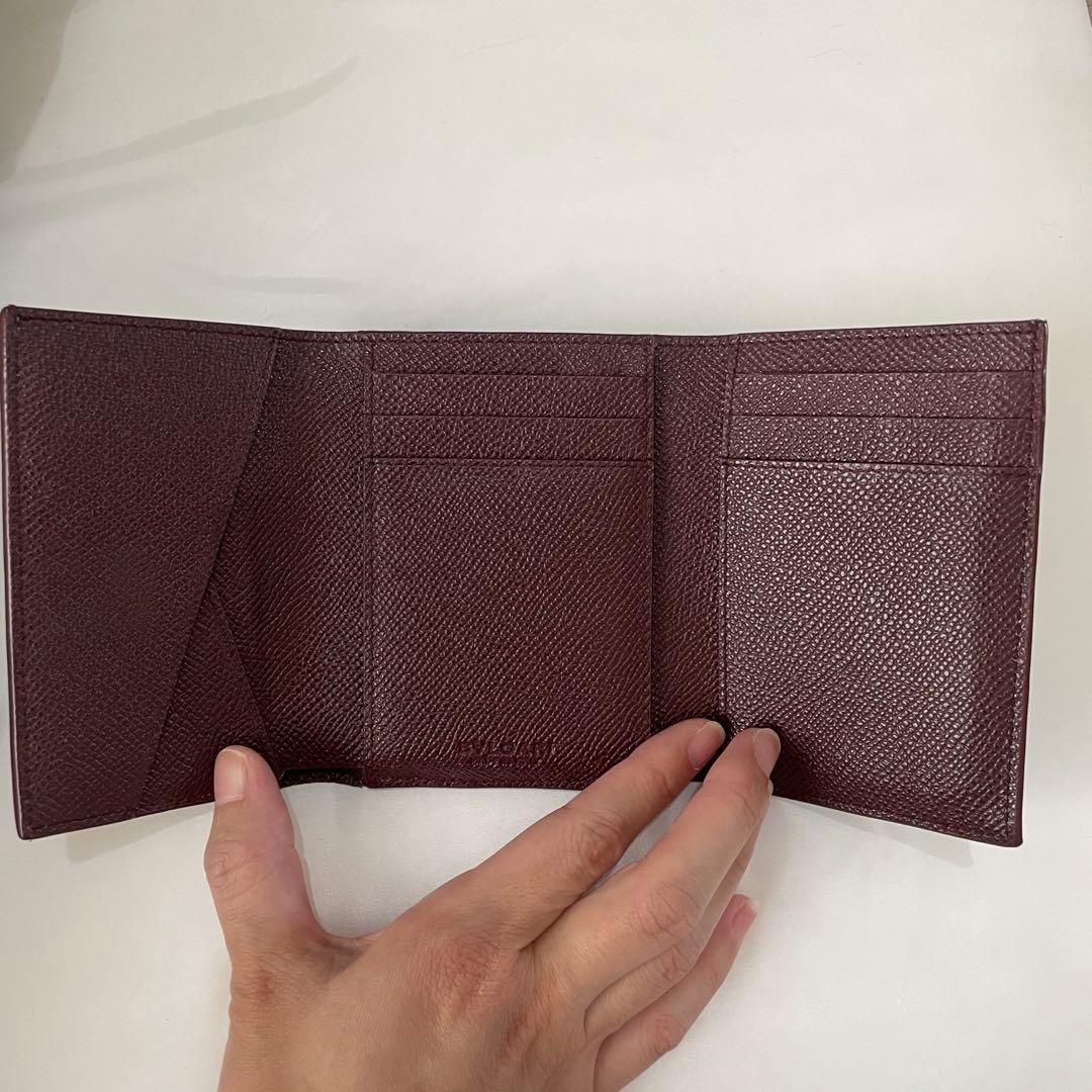 【未使用級】ブルガリ 三つ折り 財布 ロゴ サークル レザー 水色 ボルドー