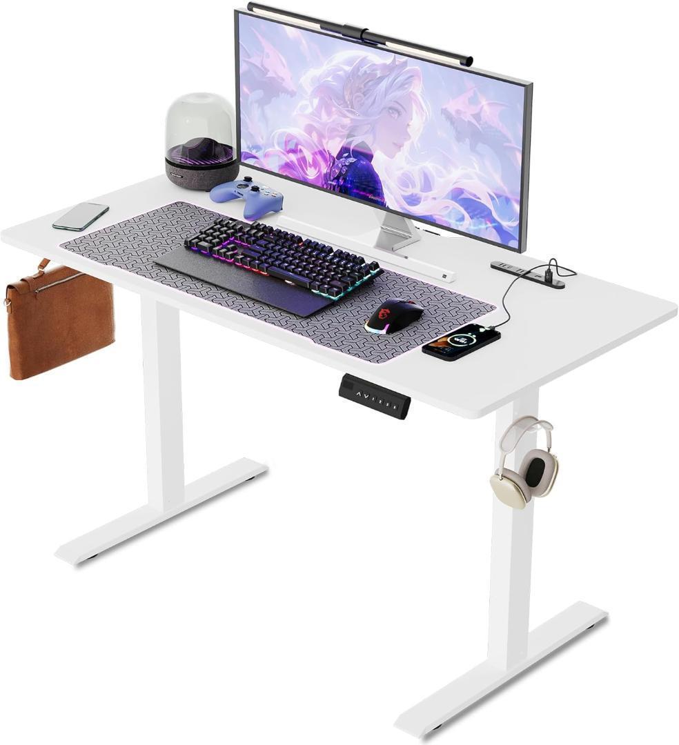 電動昇降式 ゲーミングデスク pcデスク USB×コンセント付き ホワイト