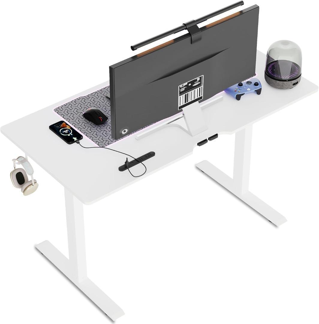 電動昇降式 ゲーミングデスク pcデスク USB×コンセント付き ホワイト