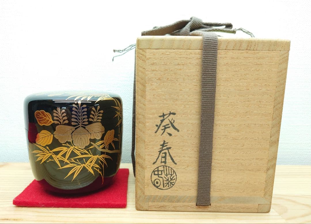 eyeknow 茶道具 大棗 京塗 桐竹蒔絵 真塗 木製 北村葵春 共箱