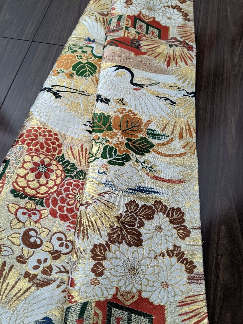 正絹袋帯からの作り帯　鶴 文庫結び　アンティーク　七五三ジュニア帯　成人式振袖