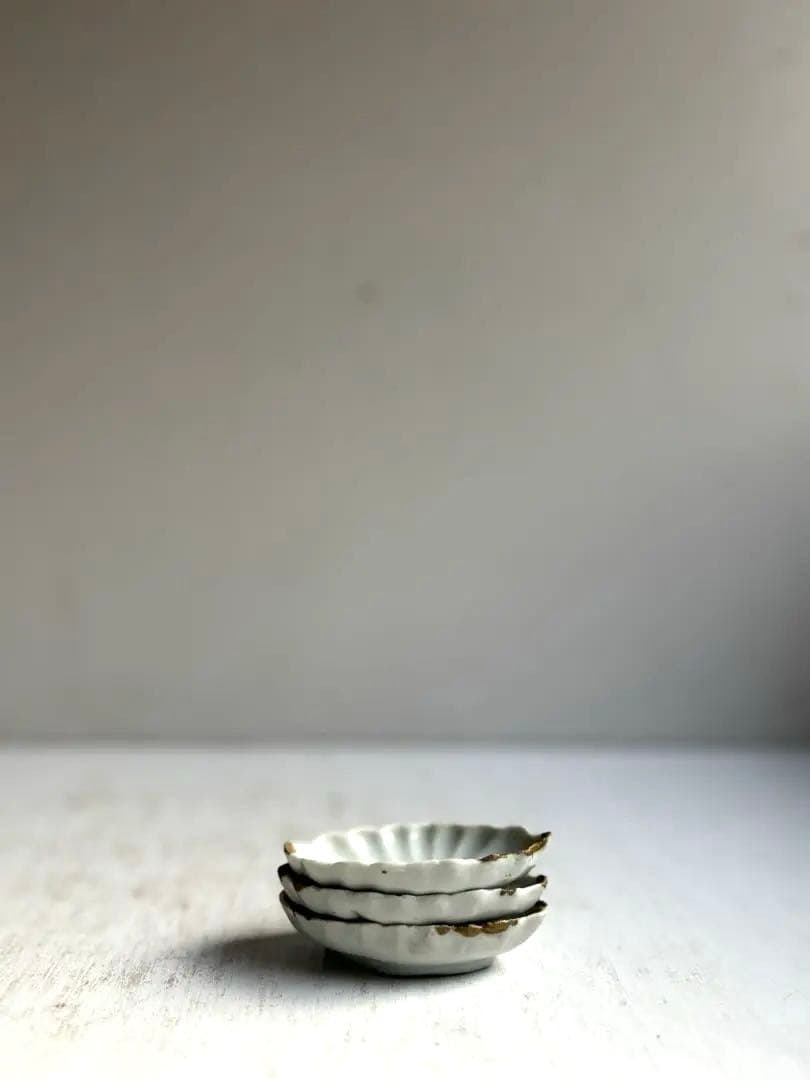 756 骨董 アンティーク 古伊万里 舟型松林文様豆皿 3点組 醤油皿 金継ぎ