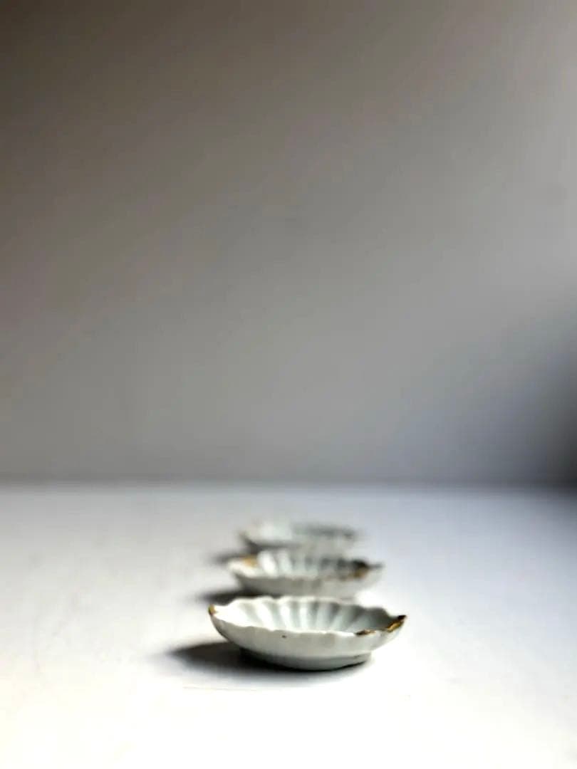 756 骨董 アンティーク 古伊万里 舟型松林文様豆皿 3点組 醤油皿 金継ぎ