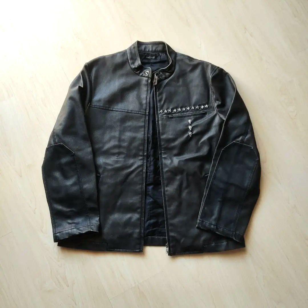 【希少レア】Y2K クロス スタッズ レザー ジャケット フェード 黒 茶色