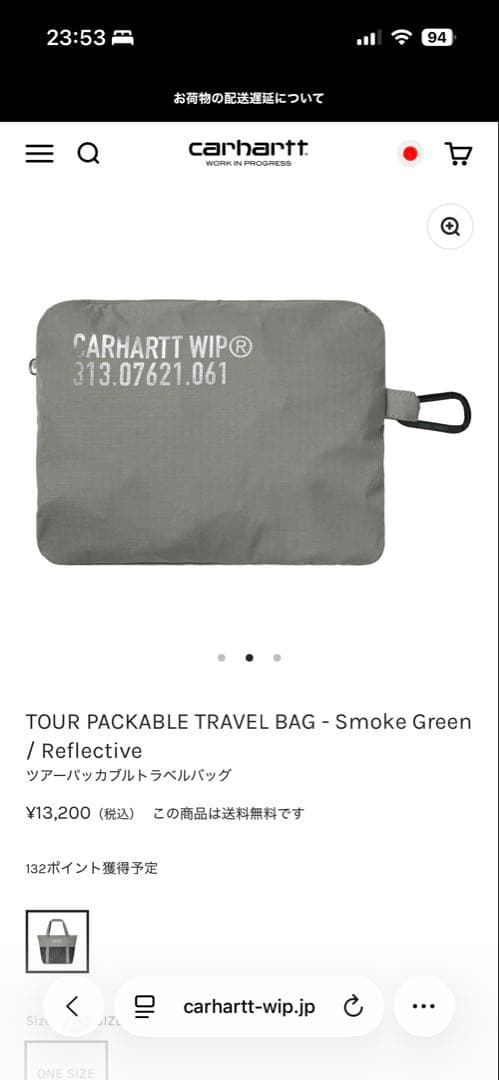 CARHARTT カーハート　ツアーパッカブルトラベルバッグ