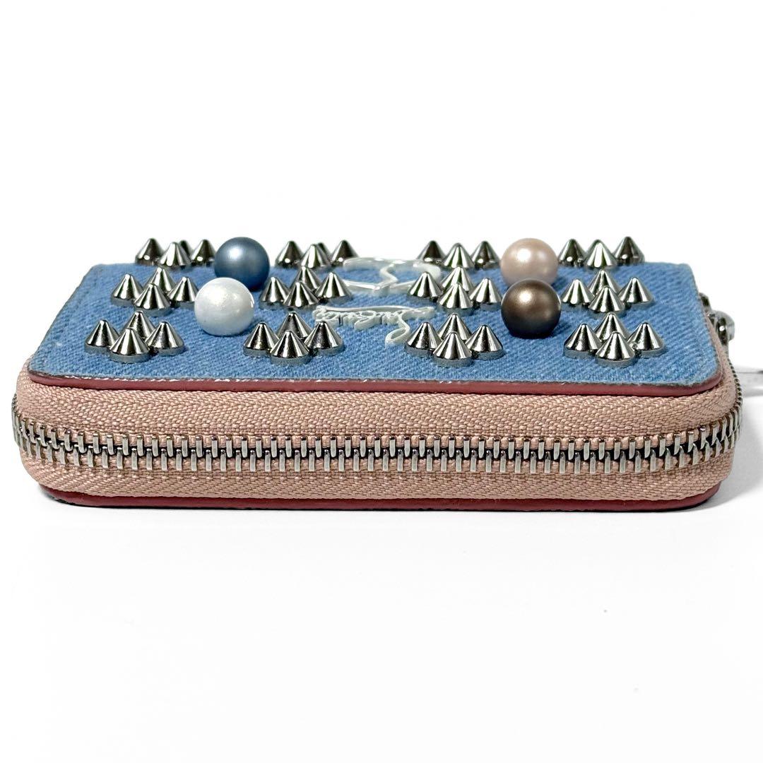 クリスチャンルブタン パネトーネ ケース デニム スタッズ ラウンドジップ