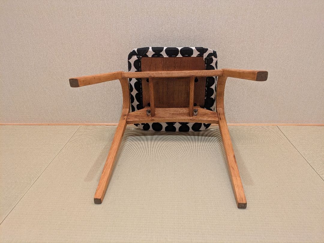 【秋田木工】木製 曲木 スツール 黒白幾何学模様 座面張り替え ハンドメイド