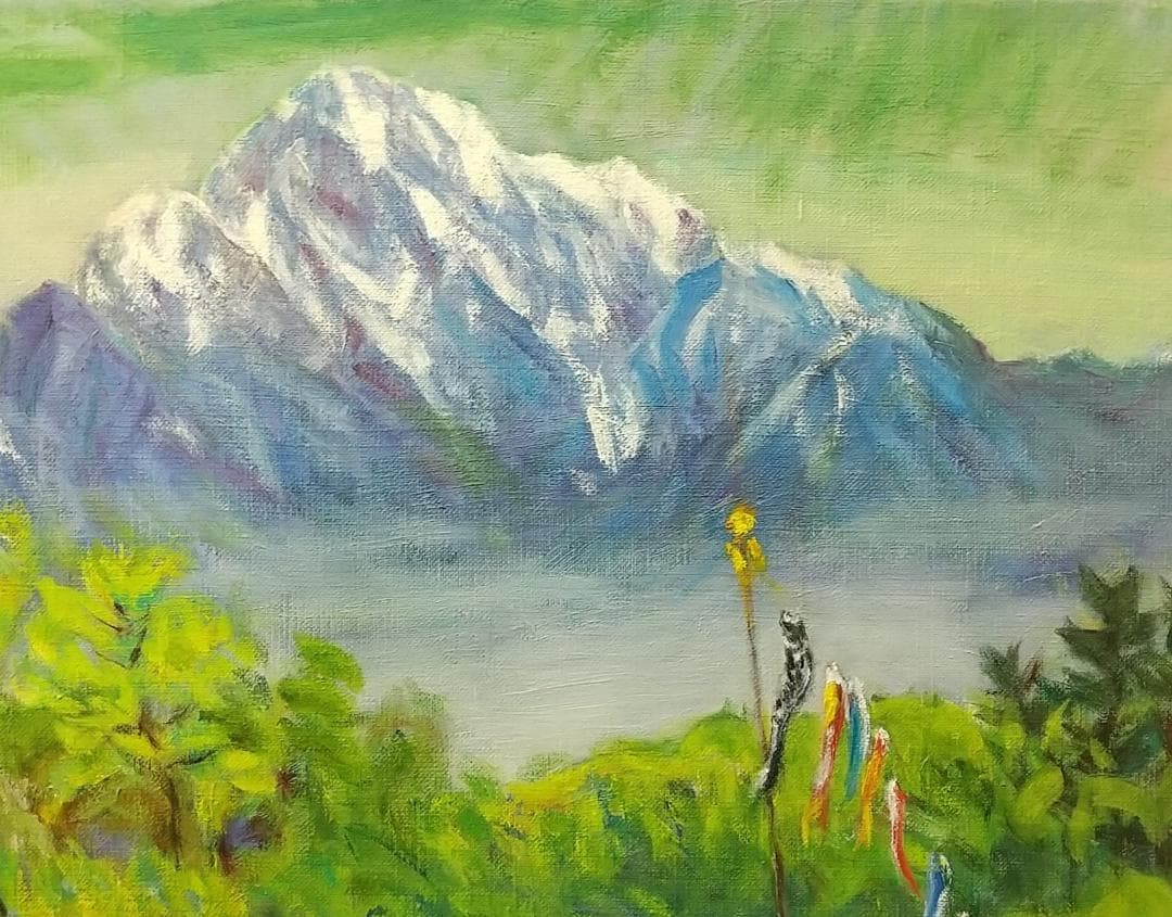 「甲斐駒と五月」絵画 油絵 油彩画 F8