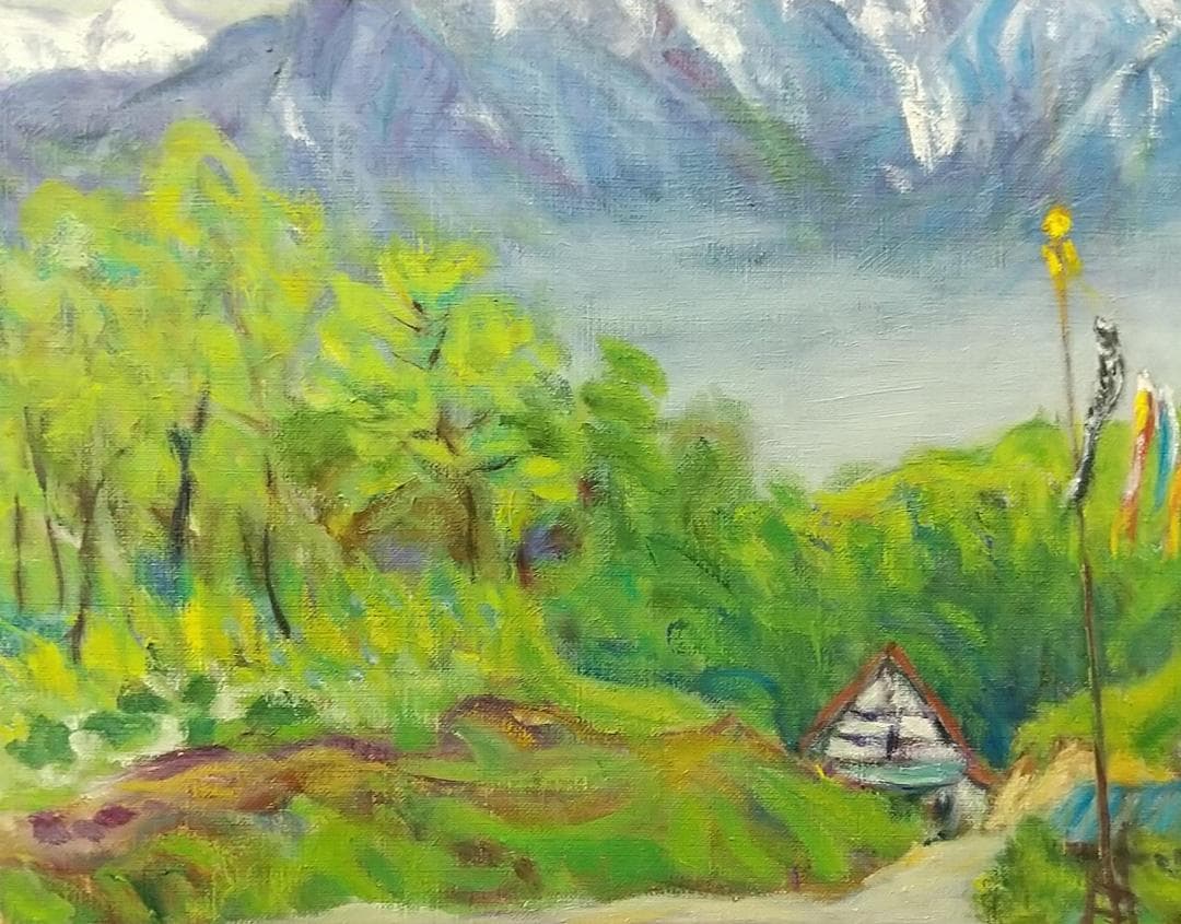 「甲斐駒と五月」絵画 油絵 油彩画 F8