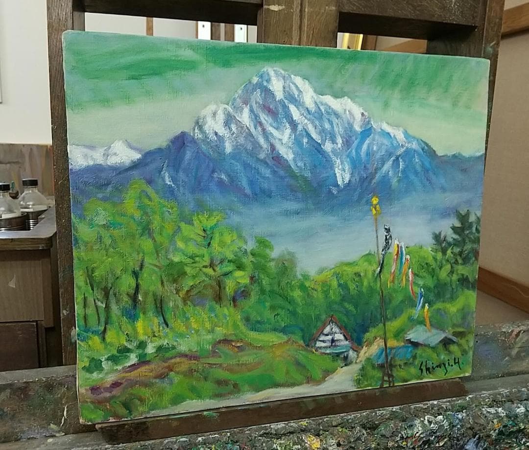 「甲斐駒と五月」絵画 油絵 油彩画 F8