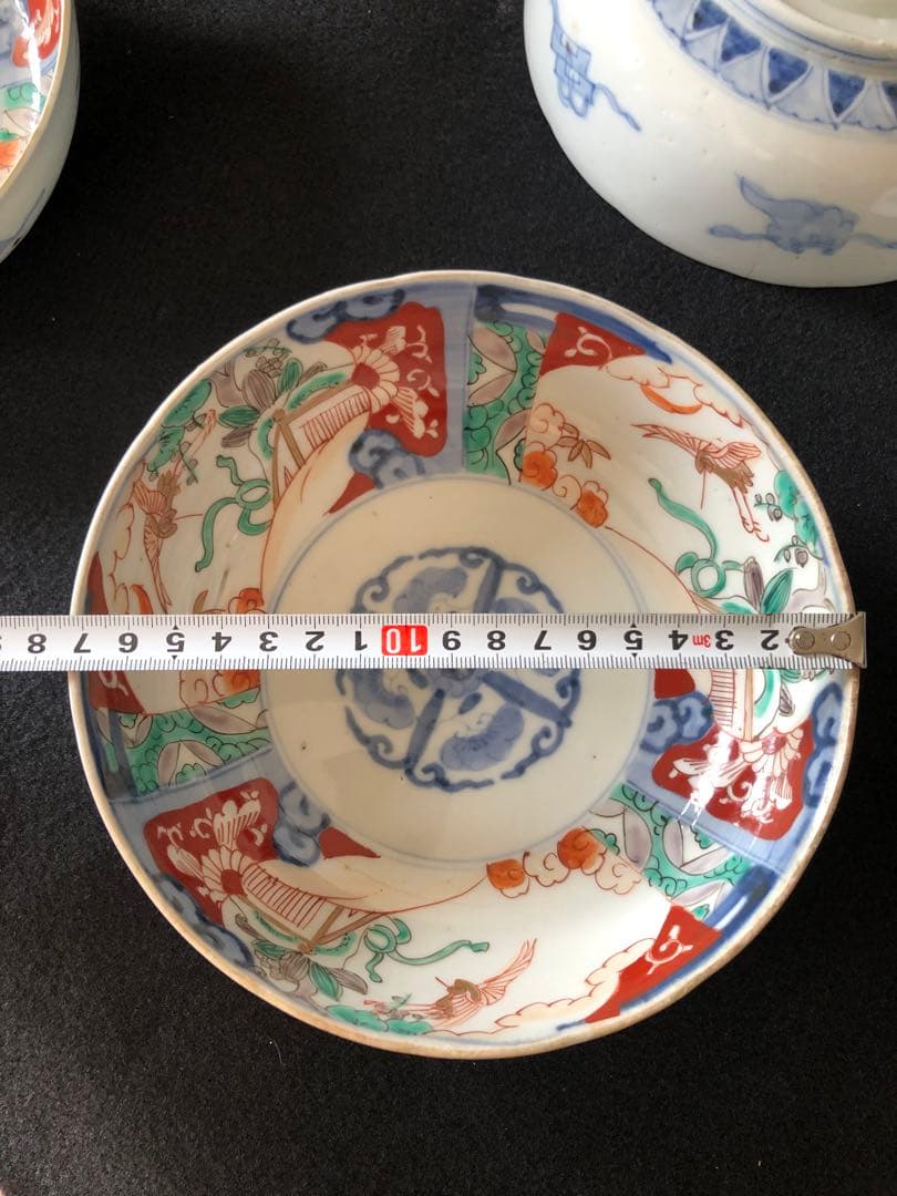 古伊万里　金彩色絵　花草雲鶴文中鉢10客セット　直径約17.5cm