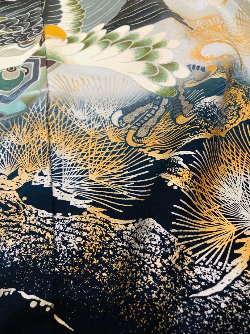 七五三五歳‼️完全️フルセット高級‼️美品紺地暈し鷹金糸刺繍煌びやか際立つ❤️家からなし