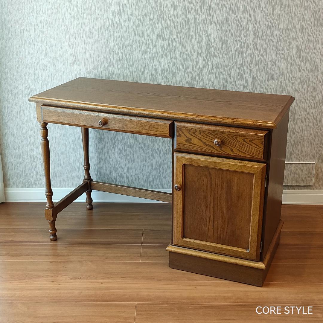 アンティークデスク 片袖机 オーク　ろくろ脚　A33