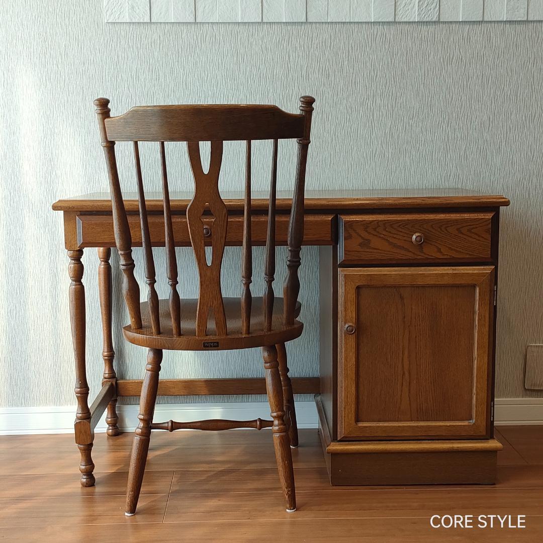 アンティークデスク 片袖机 オーク　ろくろ脚　A33